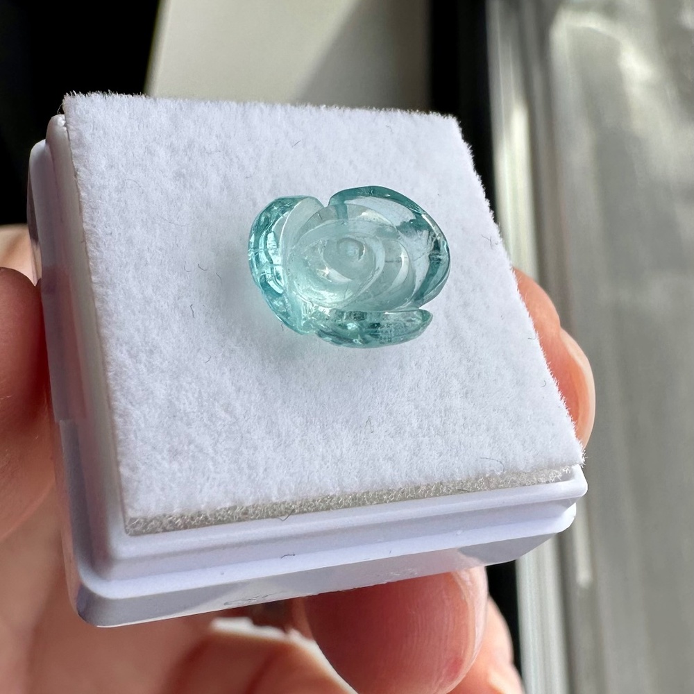 🌹 ROMANTIC 3.38ct Natural Aquamarine ✨ Carved Rose Gemstone - Picture 3 of 4